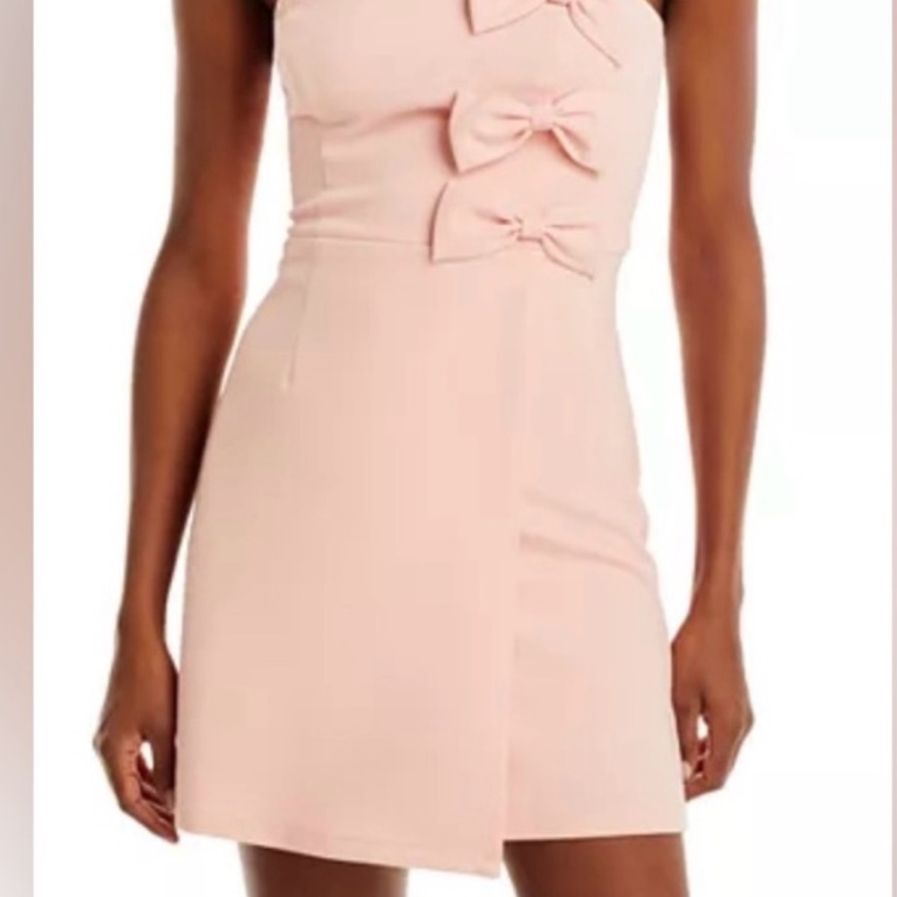 Aqua Blush Pink Mini Dress with Bow Accents